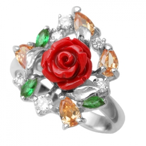rosa central piedras alrededor anillo
