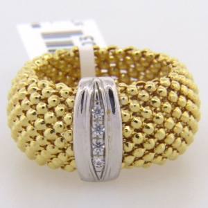 anillo fope ancho enchapado amarillo con centro tira pave rodio blanco