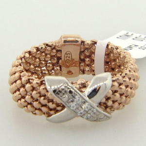 anillo fope fino enchapado rosado con centro cruz pave rodio blanco