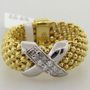 anillo fope fino enchapado amarillo con centro cruz pave rodio blanco