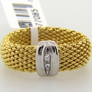 anillo fope fino enchapado amarillo con centro tira pave rodio blanco