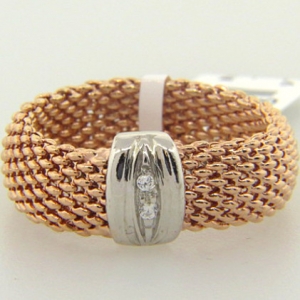 anillo fope fino enchapado rosado con centro tira pave rodio blanco
