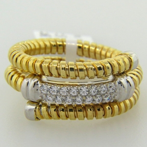 anillo resorte triple mediano con centro cubic bicolor enchapado amarillo y blanco