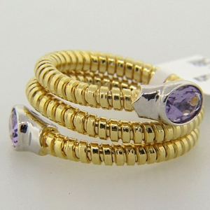 Anillo resorte triple mediano cubic cada punta amatista enchapado amarillo 