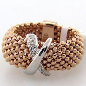 anillo fope ancho enchapado amarillo con centro cruz pave rodio blanco