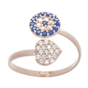 anillo corazon ojito cubic blancos y azules rosado