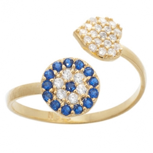 anillo corazon ojito cubic blancos y azules amarillo
