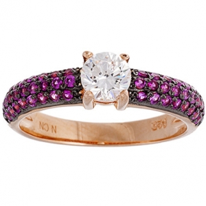 anillo solitario cubic central  con pave cubic rubi fino