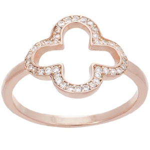 anillo trebol calado con cubic rosado