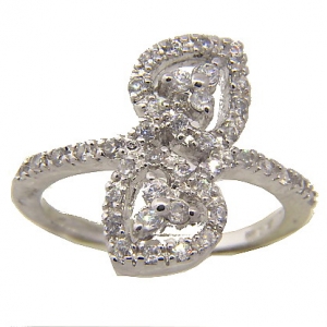 Anillo doble corazon pave calado