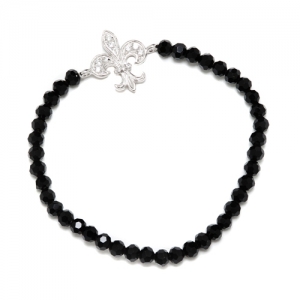 Pulsera flor de lis elastica con bolitas negras