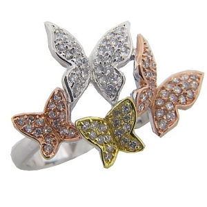 anillo mariposa pave tricolor rojo amarillo blanco cuerpo fino