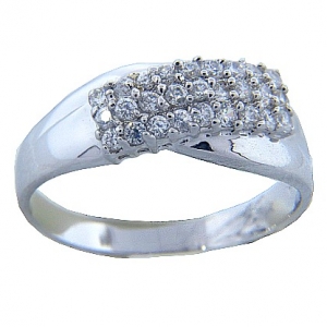anillo pave tira 3 filas grifas cruzada