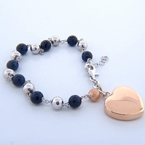 pulsera bolitas corazon rosado colgante