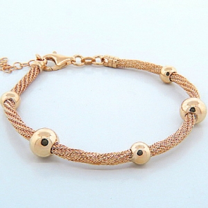 pulsera tipo tejida 5 bolas rosada