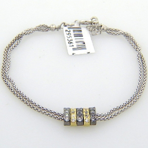 pulsera doble centro rectangular con piedras rodio amarillo y negro