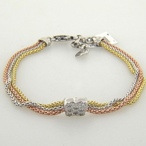 pulsera tricolor triple mariposa con piedras