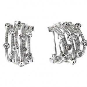 Par aros premium, hilos retorcidos, seis tiras con piedras, virolas, blancos
