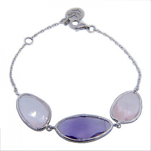 pulsera con tres piedras naturales amatista brasilera, cuarzo rosa