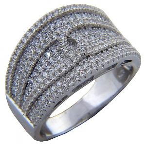 anillo micropavee ancho tiras sobre relieve piedras blancas