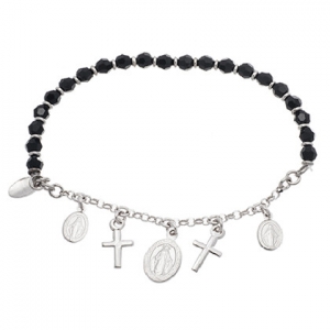 Pulsera piedras negras, dijes colgantes religiosos, blanca