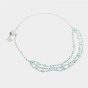 pulsera 3 cadenitas con piedras aguamarina, cierre ajustable 