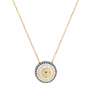conjunto ojito redondo pave cubic azul y blanco enchapado amarillo