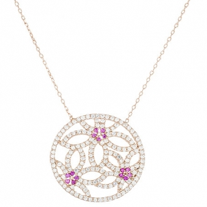 conjunto dije calado enchapado rosado flores con piedras