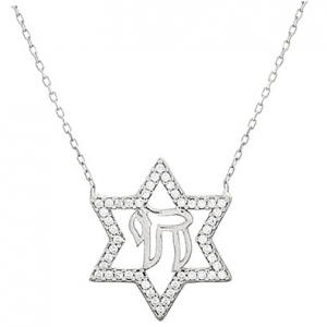 Conjunto estrella de david con jai, piedras blancas