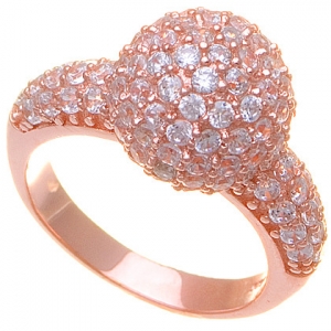 anillo bola de fuego enchapado rosado pavee alrededor