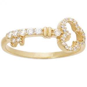 anillo llave con cubic enchapado amarillo fino