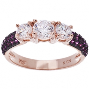 anillo solitario 3 cubic central pave piedras rubi rodio negro enchapado rosado