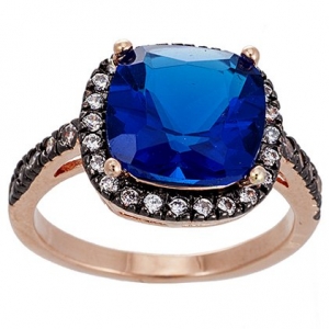Anillo piedra central azul enchapado rojo cubic borde virola