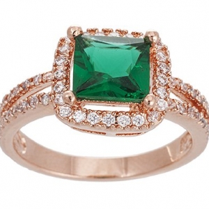 Anillo solitario piedra verde enchapado rojo borde pave cuerpo calado doble