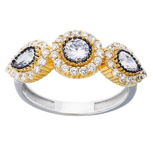 anillo tres centros con piedras enchapado amarillo negro