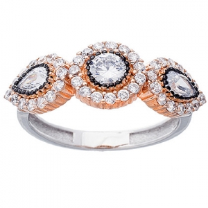 anillo tres centros con piedras enchapado rosado negro