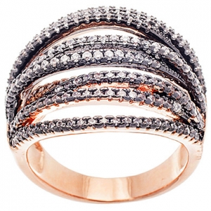 anillo 7 tiras cruzadas con piedras, rosado, rodio negro