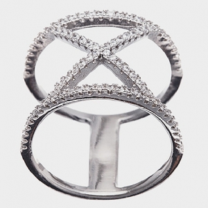 anillo tiras piedras cruz ancho blanco