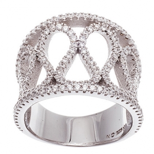anillo ancho calado con piedras, blanco