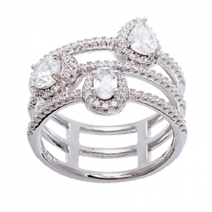  anillo ancho tres filas pavee con piedras en forma de gota