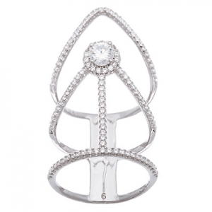 anillo abierto alargado piedra central blanca y piedras alrededor