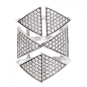 Anillo abierto, triangulos pavee, rodio negro 