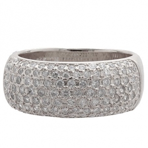Anillo bombe pave 7 filas cuerpo parejo enchapado blanco