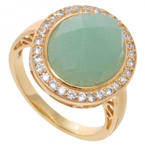 Anillo piedra verde ovalado borde pavee enchapado amarillo