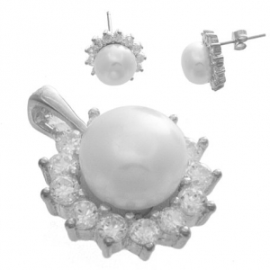 Aros y conjunto perla borde cubic engrifados, cadena groumet