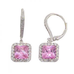 Par aros brisura cuadrados piedra rosa