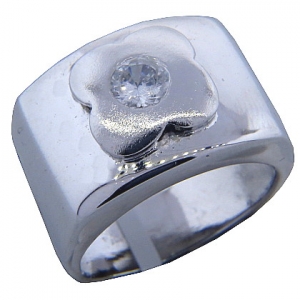 Anillo platabella cuadrado con flor con cubic rodinado rodinado