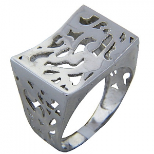 Anillo platabella rodinado hundido arabesco calado