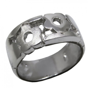 anillo cinta dos flores caladas platabella
