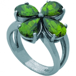 Anillo platabella con piedra trebol de 4 hojas navet de colores
